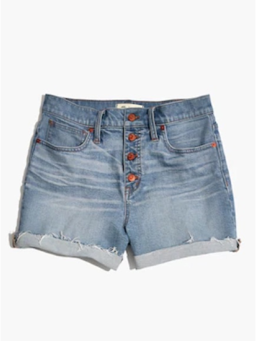 Madewell High-Rise Light Blue Denim Shorts with Button Fly Frayed Hem 24